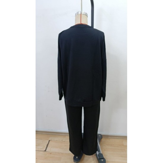 Kadın Uzun Kollu Bisiklet Yaka Viskon Iki Iplik Bluz Ve Pantolon Ikili Takım , 30266