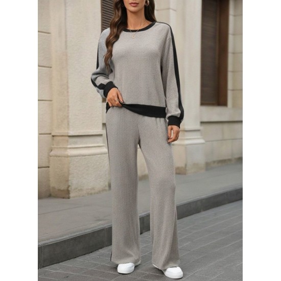 Kadın Uzun Kollu Bisiklet Yaka şardonlu Kaşkorse Bluz Ve Pantolon Ikili Takım , 30265
