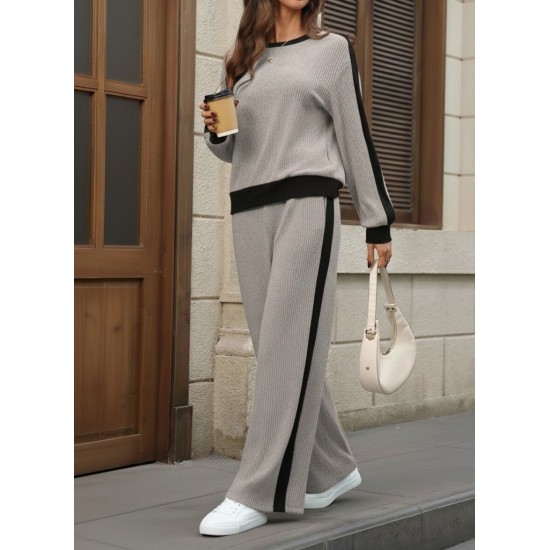 Kadın Uzun Kollu Bisiklet Yaka şardonlu Kaşkorse Bluz Ve Pantolon Ikili Takım , 30265