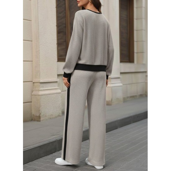 Kadın Uzun Kollu Bisiklet Yaka şardonlu Kaşkorse Bluz Ve Pantolon Ikili Takım , 30265