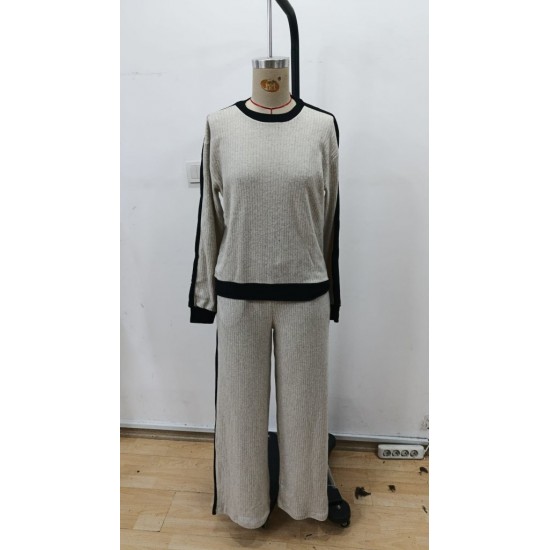 Kadın Uzun Kollu Bisiklet Yaka şardonlu Kaşkorse Bluz Ve Pantolon Ikili Takım , 30265