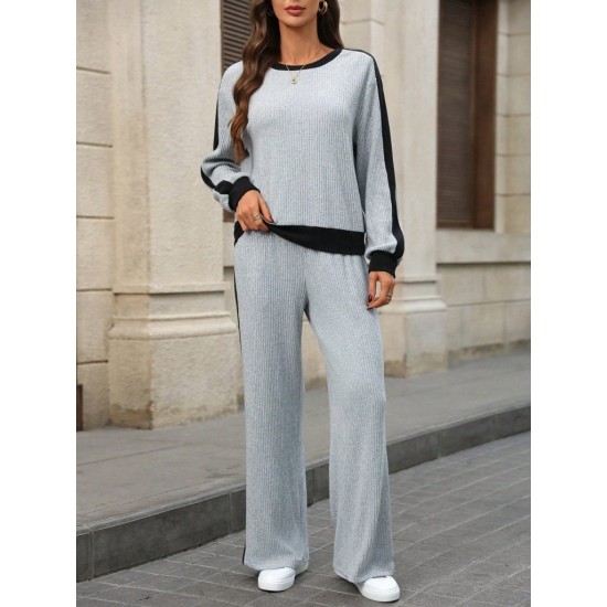 Kadın Uzun Kollu Bisiklet Yaka şardonlu Kaşkorse Bluz Ve Pantolon Ikili Takım , 30264