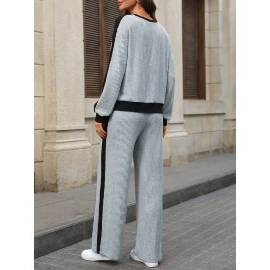 Kadın Uzun Kollu Bisiklet Yaka şardonlu Kaşkorse Bluz Ve Pantolon Ikili Takım , 30264