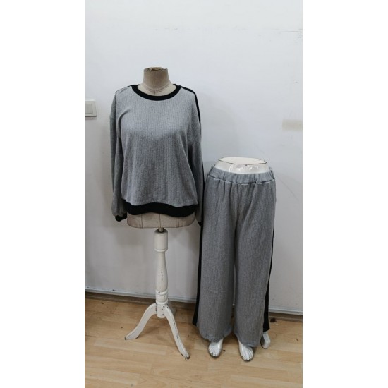 Kadın Uzun Kollu Bisiklet Yaka şardonlu Kaşkorse Bluz Ve Pantolon Ikili Takım , 30264