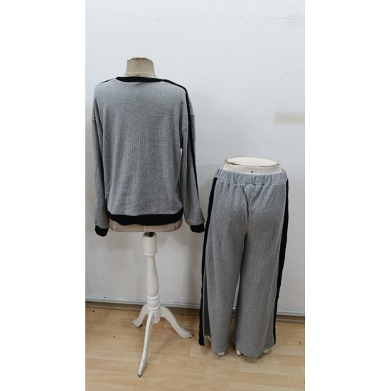 Kadın Uzun Kollu Bisiklet Yaka şardonlu Kaşkorse Bluz Ve Pantolon Ikili Takım , 30264