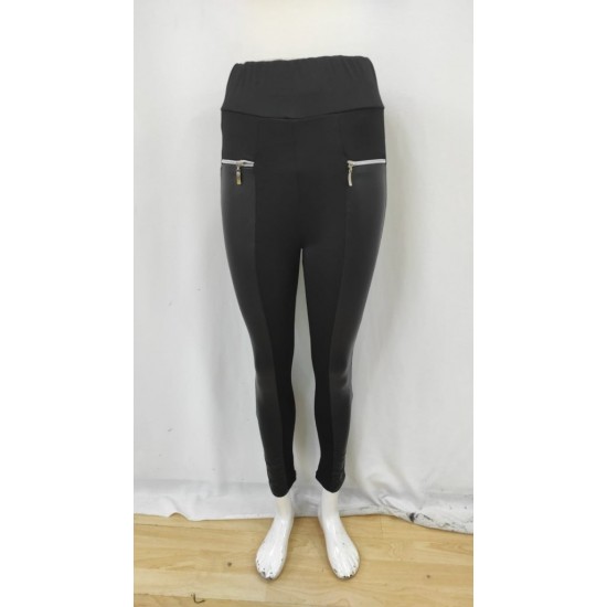 Kadın Yüksek Bel Deri Detaylı Fermuarlı Dalgıç Tayt , 30268