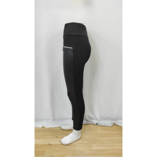 Kadın Yüksek Bel Deri Detaylı Fermuarlı Dalgıç Tayt , 30268