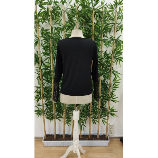 Kadın Uzun Kollu Bisiklet Yaka Dantel Detaylı Burgu Bluz , 30272