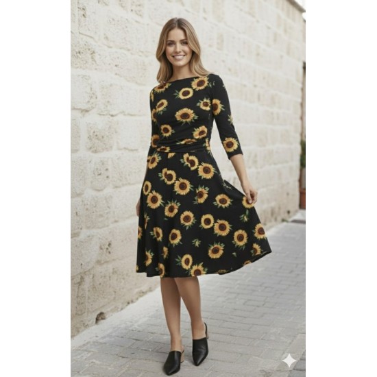 Kadın Fakir Kol Bisiklet Yaka Midi Mikro Elbise, 30275