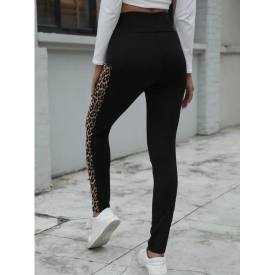 Kadın Yüksek Bel Cep Detaylı Leopar Desenli Dalgıç Tayt , 30288