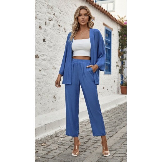 Kadın Uzun Kollu önü Açık Dokuma Ceket Ve Pantolon Ikili Takım, 30287