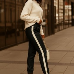 Kadın Yüksek Bel Lastikli Yan şerit Detaylı Deri Pantolon , 30283 Kadın Yüksek Bel Lastikli Yan şerit Detaylı Deri Pantolon , 30283