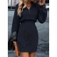 Kadın Uzun Kollu Yakası Fermuarlı Mini Triko Elbise , 30279