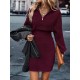 Kadın Uzun Kollu Yakası Fermuarlı Mini Triko Elbise , 30278