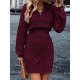 Kadın Uzun Kollu Yakası Fermuarlı Mini Triko Elbise , 30278