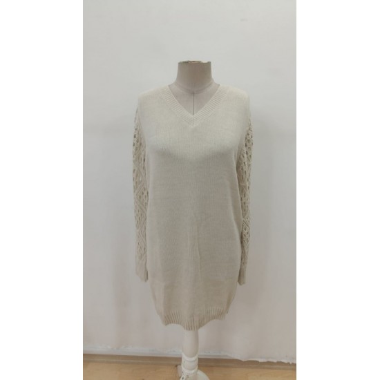 Kadın Uzun Kollu V Yakalı Mini Triko Elbise , 29968