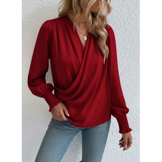 Kadın Uzun Kollu Dökümlü Kruvaze Yaka Kol Ucu Gipeli Sandy Bluz, 30302 Kadın Uzun Kollu Dökümlü Kruvaze Yaka Kol Ucu Gipeli Sandy Bluz, 30302