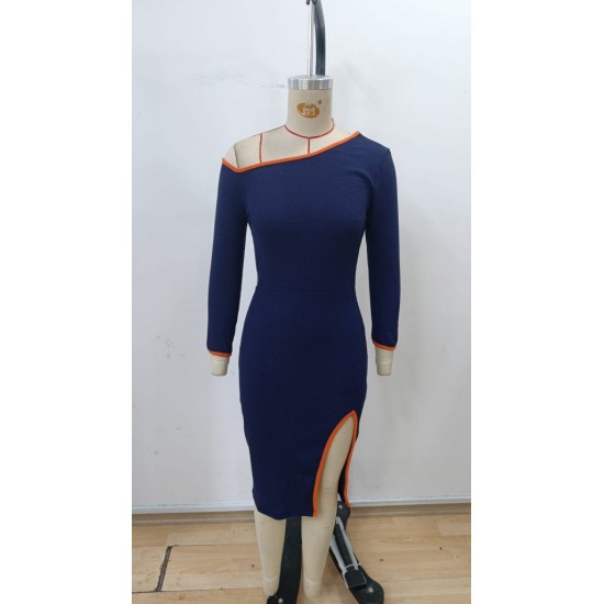 Kadın Uzun Kollu Tek Omuzu Açık Yandan Yırtmaçlı Midi Kaşkorse Elbise, 30294