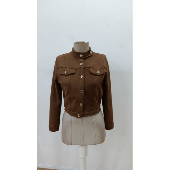 Kadın Uzun Kollu Yakadan Ve önden Düğmeli Süet Kısa Ceket, 30292