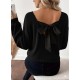 Kadın Uzun Kollu V Yakalı Arkadan Kurdela Detaylı şardonlu Kaşkorse Bluz , 30306