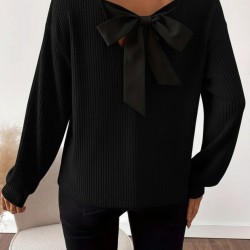 Kadın Uzun Kollu V Yakalı Arkadan Kurdela Detaylı şardonlu Kaşkorse Bluz , 30306