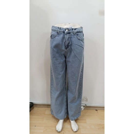 Kadın Yüksek Bel Cepli Paçaya Doğru Geniş Kot Pantolon , 30307