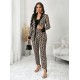 Kadın Uzun Kollu Yakalı Desenli Dalgıç Ceket Bluz Ve Pantolon üçlü Takım , 30319