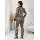 Kadın Uzun Kollu Yakalı Desenli Dalgıç Ceket Bluz Ve Pantolon üçlü Takım , 30319