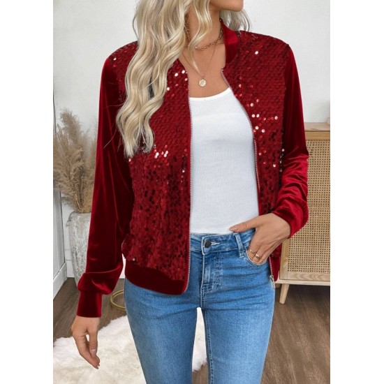 Kadın Uzun Kollu önü Açık Fermuarlı Pulpayetli Kadife Ceket, 30314