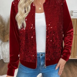 Kadın Uzun Kollu önü Açık Fermuarlı Pulpayetli Kadife Ceket, 30314