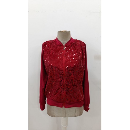 Kadın Uzun Kollu önü Açık Fermuarlı Pulpayetli Kadife Ceket, 30314