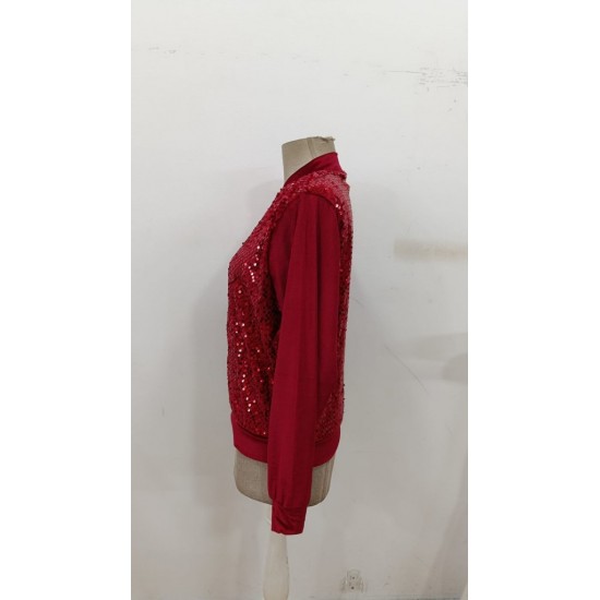 Kadın Uzun Kollu önü Açık Fermuarlı Pulpayetli Kadife Ceket, 30314