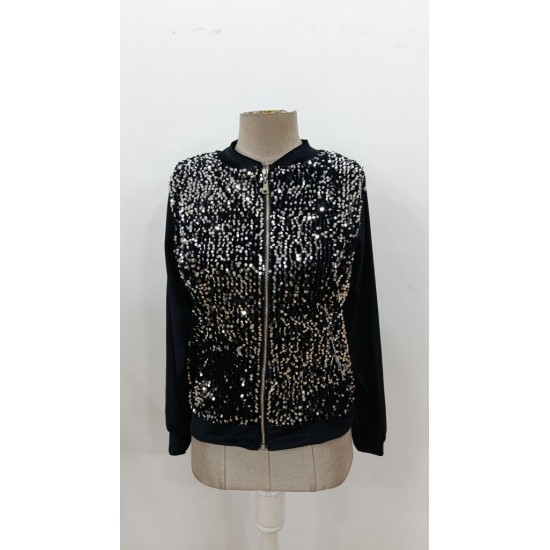 Kadın Uzun Kollu önü Açık Fermuarlı Pulpayetli Kadife Ceket , 30313