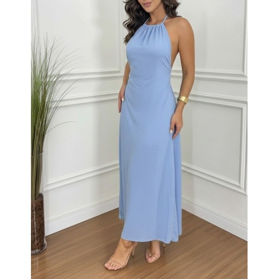 Kadın Boyundan Askılı Halter Kollu Viskon Elbise , 30311