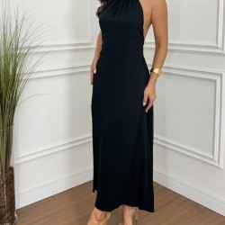 Kadın Boyundan Askılı Halter Kollu Viskon Elbise , 30310 Kadın Boyundan Askılı Halter Kollu Viskon Elbise , 30310