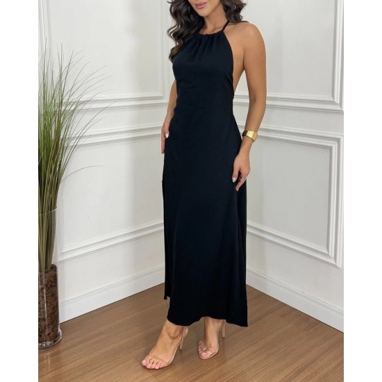 Kadın Boyundan Askılı Halter Kollu Viskon Elbise , 30310