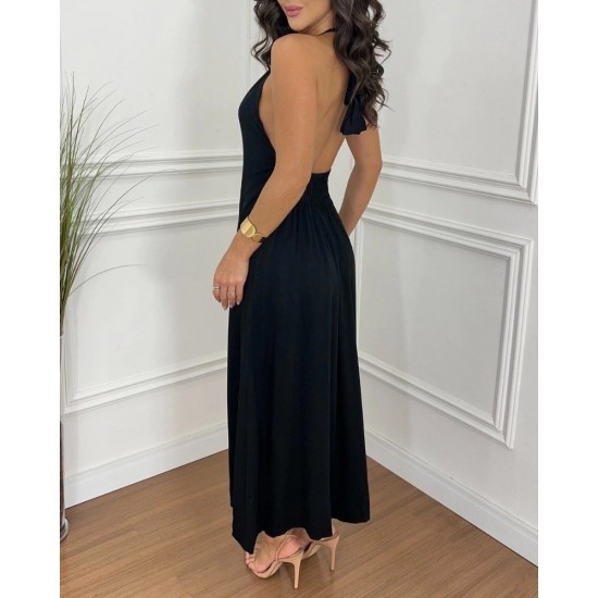 Kadın Boyundan Askılı Halter Kollu Viskon Elbise , 30310