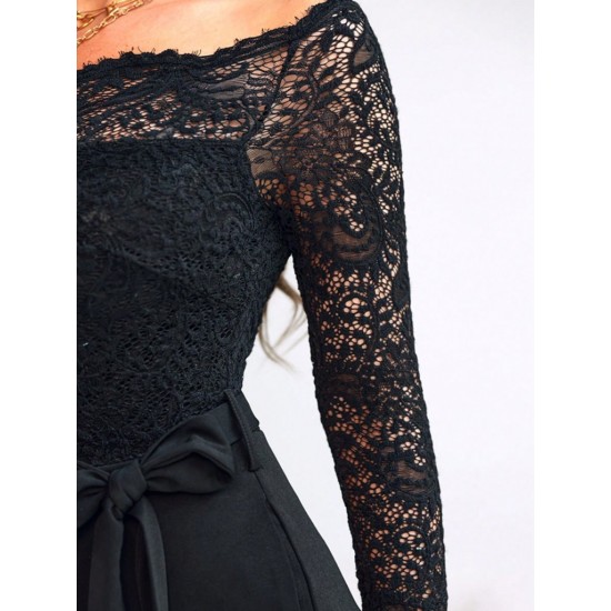 Kadın Uzun Kollu Madonna Yaka Dantelli Yandan Bağlamalı Ithal Krep Tulum , 30328 Kadın Uzun Kollu Madonna Yaka Dantelli Yandan Bağlamalı Ithal Krep Tulum , 30328