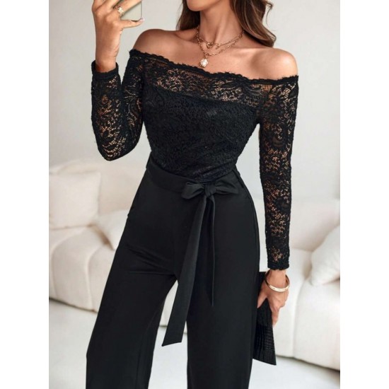 Kadın Uzun Kollu Madonna Yaka Dantelli Yandan Bağlamalı Ithal Krep Tulum , 30328 Kadın Uzun Kollu Madonna Yaka Dantelli Yandan Bağlamalı Ithal Krep Tulum , 30328