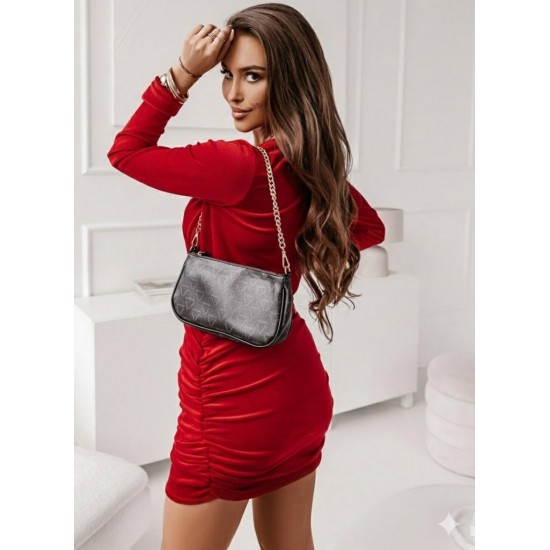 Kadın Uzun Kollu Kruvaze Yaka Yandan Büzgülü Mini Ithal Krep Elbise, 30333