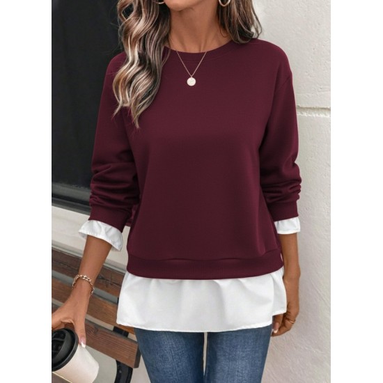 Kadın Uzun Kollu Bisiklet Yaka Viskon Iki Iplik Ve Etek Ucu Trikoton Bluz , 30339