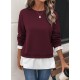 Kadın Uzun Kollu Bisiklet Yaka Viskon Iki Iplik Ve Etek Ucu Trikoton Bluz , 30339