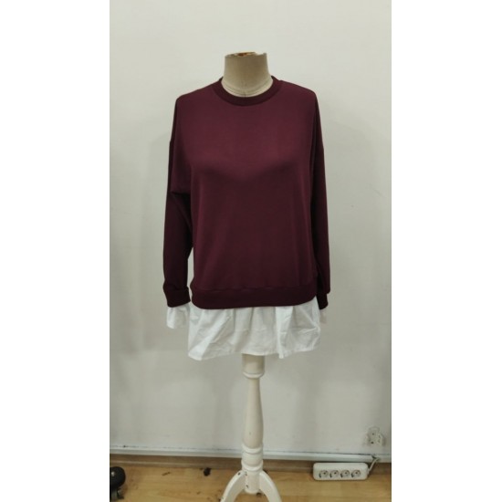 Kadın Uzun Kollu Bisiklet Yaka Viskon Iki Iplik Ve Etek Ucu Trikoton Bluz , 30339