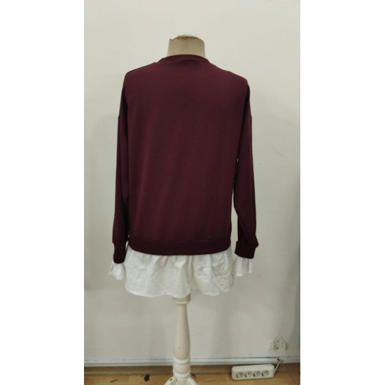 Kadın Uzun Kollu Bisiklet Yaka Viskon Iki Iplik Ve Etek Ucu Trikoton Bluz , 30339