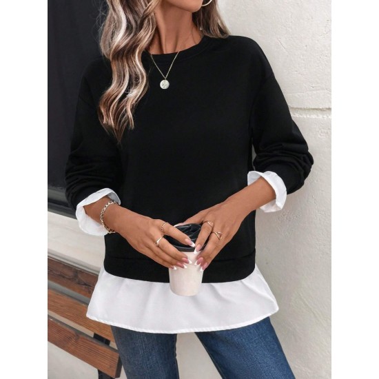 Kadın Uzun Kollu Bisiklet Yaka Viskon Iki Iplik Ve Etek Ucu Trikoton Bluz , 30338