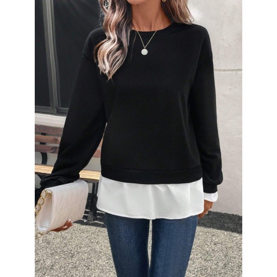 Kadın Uzun Kollu Bisiklet Yaka Viskon Iki Iplik Ve Etek Ucu Trikoton Bluz , 30338