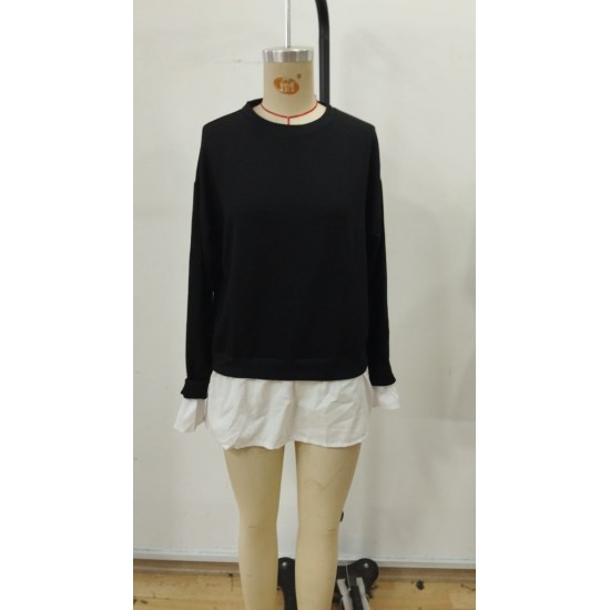 Kadın Uzun Kollu Bisiklet Yaka Viskon Iki Iplik Ve Etek Ucu Trikoton Bluz , 30338