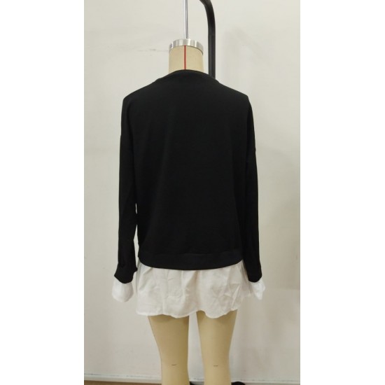 Kadın Uzun Kollu Bisiklet Yaka Viskon Iki Iplik Ve Etek Ucu Trikoton Bluz , 30338