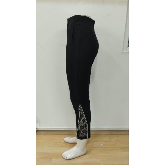 Kadın Yüksek Bel önden Nervürlü Ve Fermuarlı Yandan Dantelli Ithal Krep Pantolon , 30341