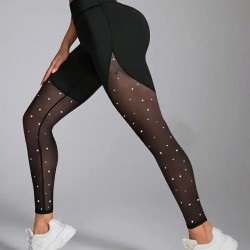 Kadın Yüksek Bel Asimetrik Kesim Detaylı Taşlı Tüllü Spor Dalgıç Tayt, 30356